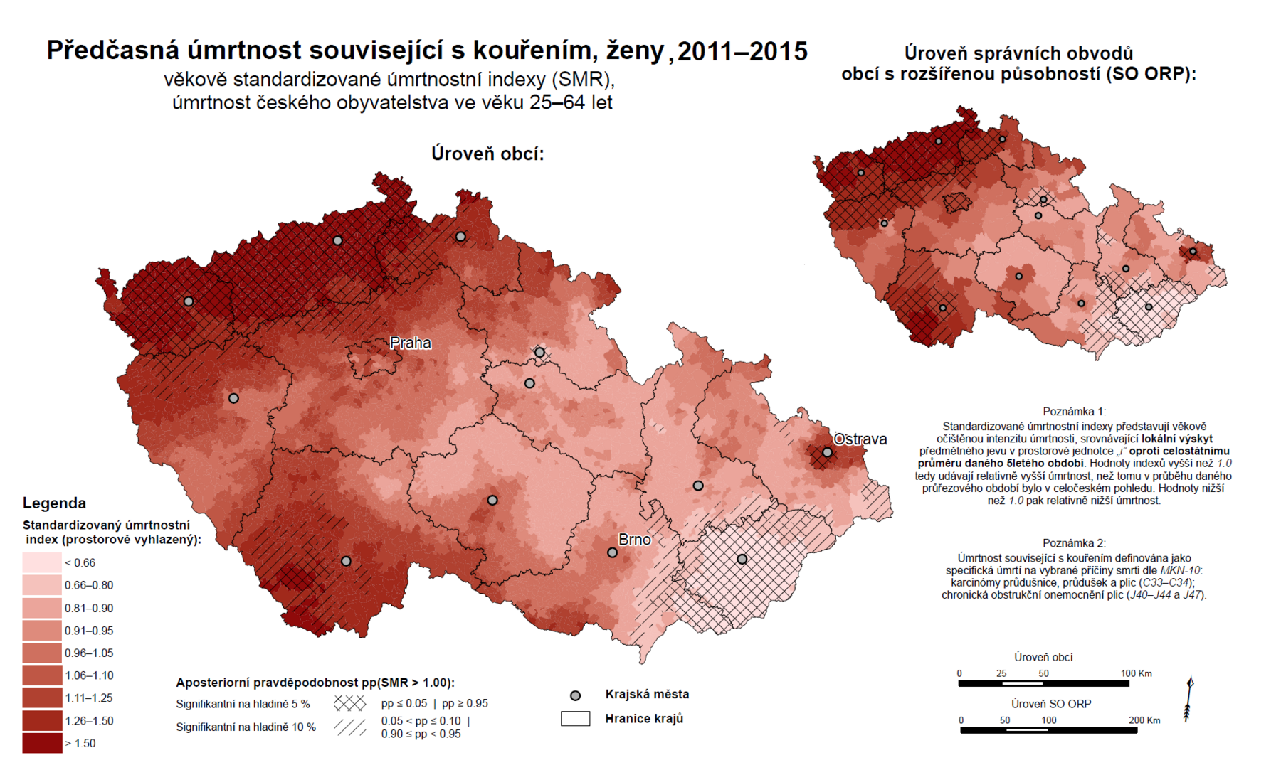 Predčasná úmrtnost souvisejicí s kouřením, ženy, 2011-2015